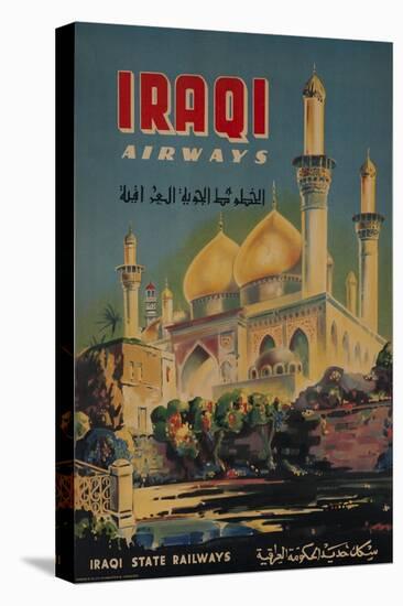 Iraqi Airways Travel Poster, Middle Eastern Mosque-null-Stretched Canvas