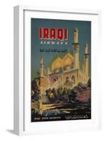 Iraqi Airways Travel Poster, Middle Eastern Mosque-null-Framed Premium Giclee Print