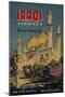 Iraqi Airways Travel Poster, Middle Eastern Mosque-null-Mounted Premium Giclee Print