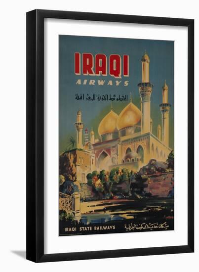 Iraqi Airways Travel Poster, Middle Eastern Mosque-null-Framed Giclee Print