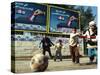 Iraqi Boys Play Soccer Below the Poster Reading "To Grant Iraqi Children Better Iraq"-null-Stretched Canvas