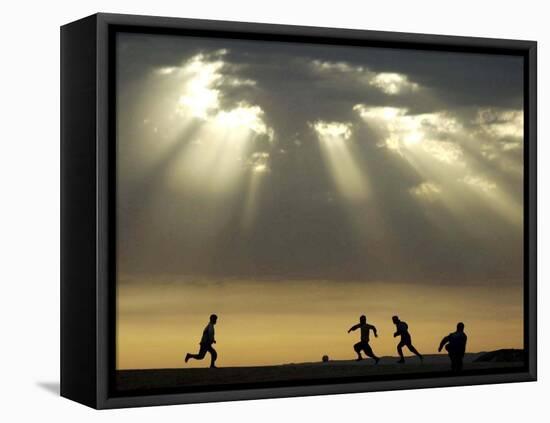 Iraqi Kurdish Boys Play Football as the Sun Sets-null-Framed Stretched Canvas