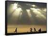 Iraqi Kurdish Boys Play Football as the Sun Sets-null-Framed Stretched Canvas