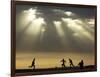 Iraqi Kurdish Boys Play Football as the Sun Sets-null-Framed Photographic Print