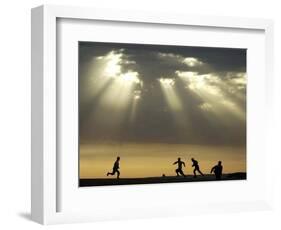Iraqi Kurdish Boys Play Football as the Sun Sets-null-Framed Photographic Print