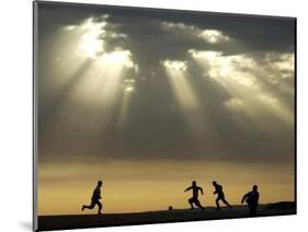 Iraqi Kurdish Boys Play Football as the Sun Sets-null-Mounted Photographic Print