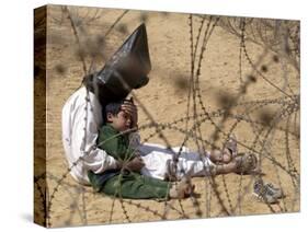 Iraqi Prisoner of War Confort His 4-Year-Old Son at a Regroupment Center for POWs Near Najaf-null-Stretched Canvas