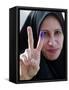 Iraqi Woman Holds Up Her Purple Finger, Indicating She Has Just Voted in Southern Iraq-null-Framed Stretched Canvas