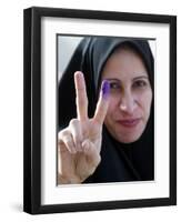 Iraqi Woman Holds Up Her Purple Finger, Indicating She Has Just Voted in Southern Iraq-null-Framed Photographic Print