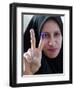 Iraqi Woman Holds Up Her Purple Finger, Indicating She Has Just Voted in Southern Iraq-null-Framed Photographic Print