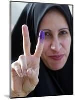 Iraqi Woman Holds Up Her Purple Finger, Indicating She Has Just Voted in Southern Iraq-null-Mounted Photographic Print
