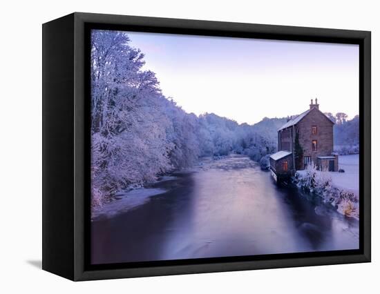 Ireland, Co.Donegal, Ramelton, River lennon in winter, House by river (PR)-Shaun Egan-Framed Stretched Canvas