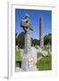 Ireland, County Wicklow, Glendalough, Celtic cross and Round Tower-Walter Bibikow-Framed Premium Photographic Print