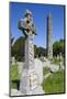 Ireland, County Wicklow, Glendalough, Celtic cross and Round Tower-Walter Bibikow-Mounted Photographic Print