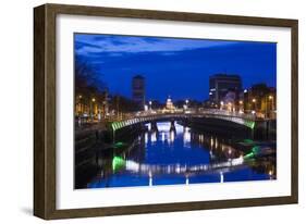 Ireland, Dublin, Ha'Penny Bridge over the River Liffey, dawn-Walter Bibikow-Framed Photographic Print