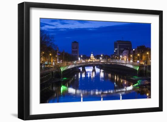 Ireland, Dublin, Ha'Penny Bridge over the River Liffey, dawn-Walter Bibikow-Framed Photographic Print