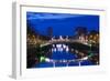 Ireland, Dublin, Ha'Penny Bridge over the River Liffey, dawn-Walter Bibikow-Framed Photographic Print