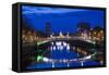 Ireland, Dublin, Ha'Penny Bridge over the River Liffey, dawn-Walter Bibikow-Framed Stretched Canvas