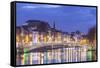 Ireland, Dublin, Hapenny Bridge over the River Liffey, dusk-Walter Bibikw-Framed Stretched Canvas