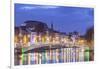 Ireland, Dublin, Hapenny Bridge over the River Liffey, dusk-Walter Bibikw-Framed Photographic Print
