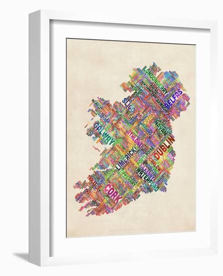 Ireland Eire City Text map-Michael Tompsett-Framed Art Print