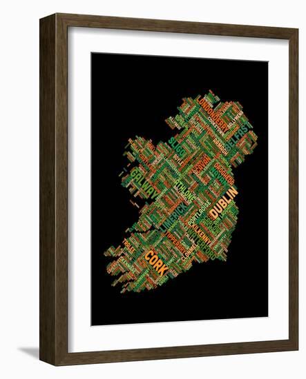 Ireland Eire City Text map-Michael Tompsett-Framed Art Print