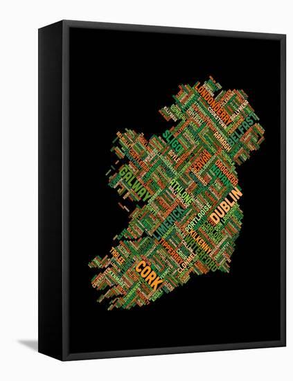 Ireland Eire City Text map-Michael Tompsett-Framed Stretched Canvas