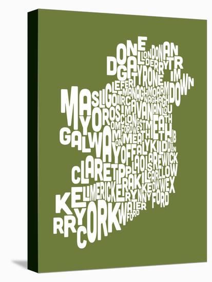 Ireland Eire County Text Map-Michael Tompsett-Stretched Canvas