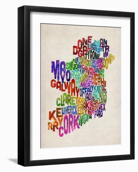 Ireland Eire County Text Map-Michael Tompsett-Framed Art Print