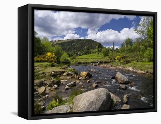 Ireland, Glendalough Monastery, View from Glendasan River, Wicklow Mountains-K. Schlierbach-Framed Stretched Canvas