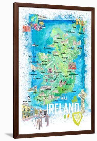 Ireland Illustrated Travel Map with Roads and Highlights-M. Bleichner-Framed Art Print