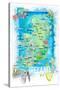 Ireland Illustrated Travel Map with Roads and Highlights-M. Bleichner-Stretched Canvas