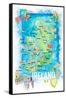 Ireland Illustrated Travel Map with Roads and Highlights-M. Bleichner-Framed Stretched Canvas