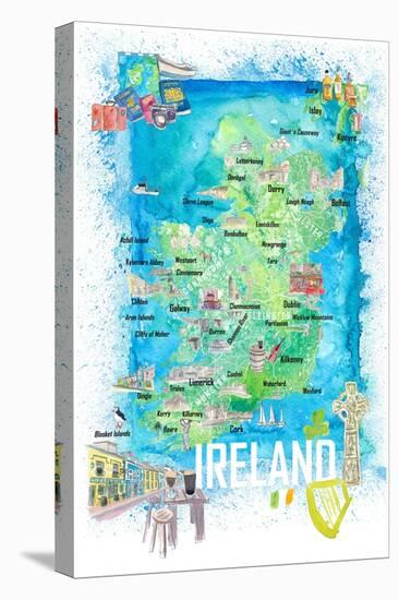 Ireland Illustrated Travel Map with Roads and Highlights-M. Bleichner-Stretched Canvas