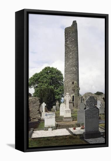 Ireland, Monasterboice, Graveyard, Crosses and Round Tower of Ancient Monastery-null-Framed Stretched Canvas