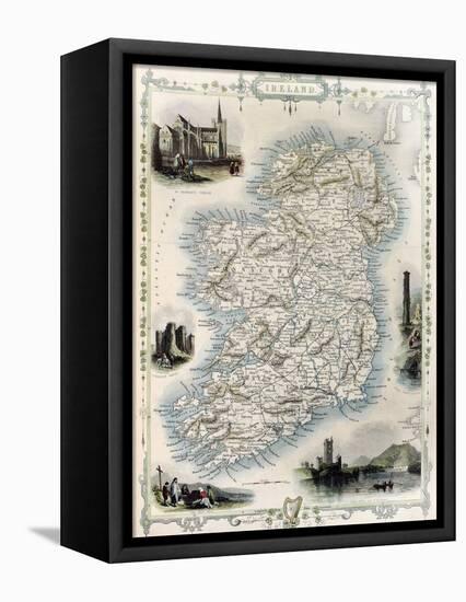 Ireland Old Map. Created By John Tallis, Published On Illustrated Atlas, London 1851-marzolino-Framed Stretched Canvas