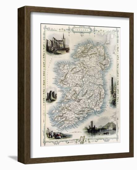 Ireland Old Map. Created By John Tallis, Published On Illustrated Atlas, London 1851-marzolino-Framed Art Print