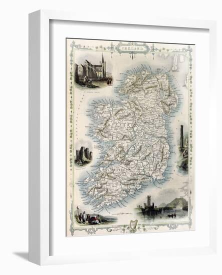 Ireland Old Map. Created By John Tallis, Published On Illustrated Atlas, London 1851-marzolino-Framed Art Print