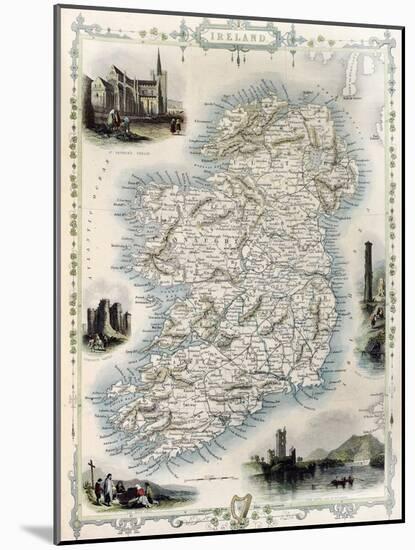 Ireland Old Map. Created By John Tallis, Published On Illustrated Atlas, London 1851-marzolino-Mounted Art Print