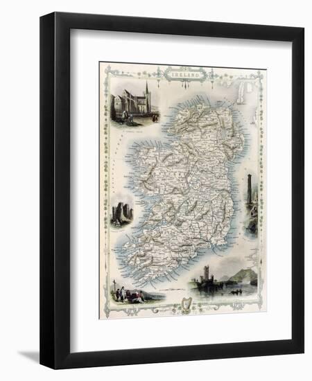 Ireland Old Map. Created By John Tallis, Published On Illustrated Atlas, London 1851-marzolino-Framed Art Print