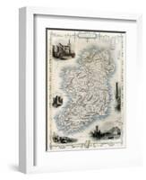 Ireland Old Map. Created By John Tallis, Published On Illustrated Atlas, London 1851-marzolino-Framed Art Print