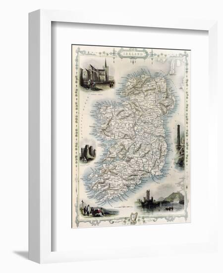 Ireland Old Map. Created By John Tallis, Published On Illustrated Atlas, London 1851-marzolino-Framed Art Print