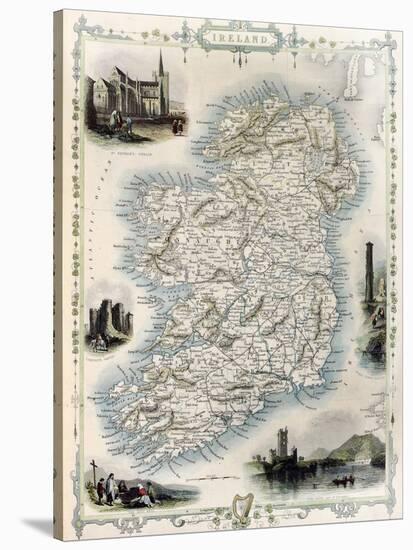 Ireland Old Map. Created By John Tallis, Published On Illustrated Atlas, London 1851-marzolino-Stretched Canvas