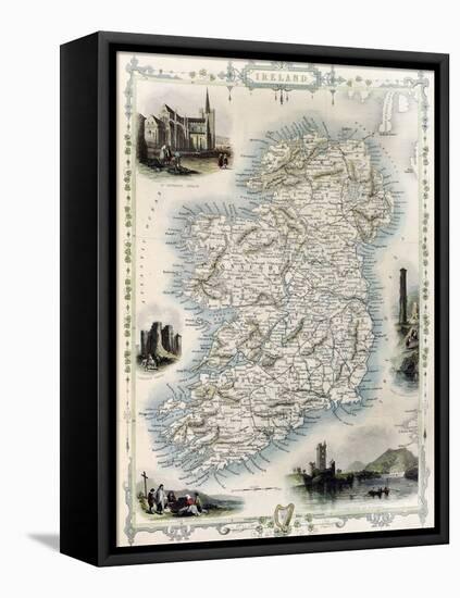 Ireland Old Map. Created By John Tallis, Published On Illustrated Atlas, London 1851-marzolino-Framed Stretched Canvas