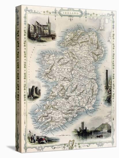 Ireland Old Map. Created By John Tallis, Published On Illustrated Atlas, London 1851-marzolino-Stretched Canvas