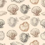 Seashells Hand Drawn Graphic Etching Sketch, Seamless Pattern, Wall-Irina Molochnaia-Art Print