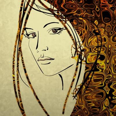 Art Colorful Sketching Beautiful Girl Face With Golden Hair On White Background