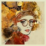 Art Watercolor and Graphic Monochrome Beautiful Girl Face on Autumn Background in Gold, Brown and B-Irina_QQQ-Art Print