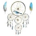 Hand Drawn Illustration of Dreamcatcher.Ethnic Illustration with Native American Indian Watercolor-Irina Usmanova-Mounted Art Print