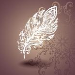 Template with Peerless Feather on Ornate Background-IrinaKrivoruchko-Art Print